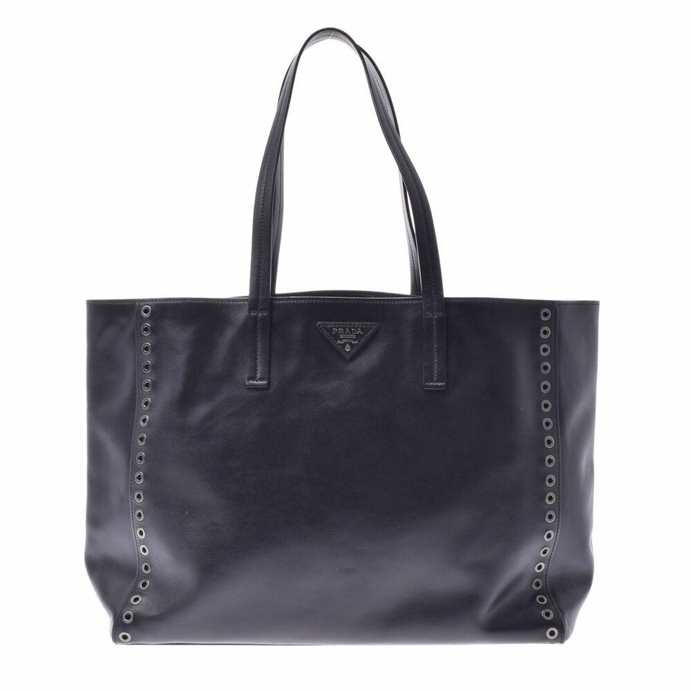 Prada Punched Black Calfskin Tote Bag